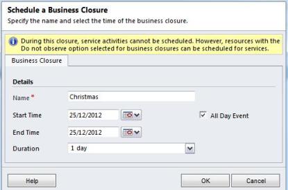 Scheduling Work Hours and Business Closure Dynamics CRM 2011