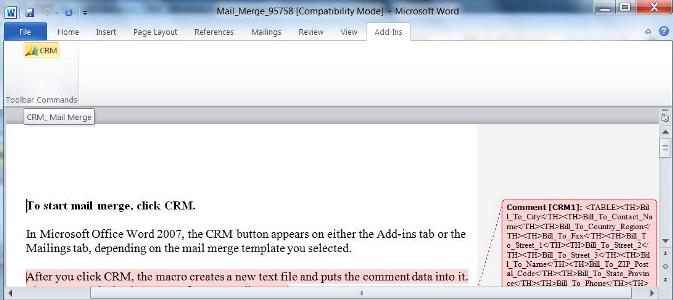 Dynamics CRM 2011, Mail Merge Templates showing Quote Information 