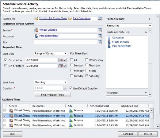 Dynamics CRM 2011 Service Scheduling Engine