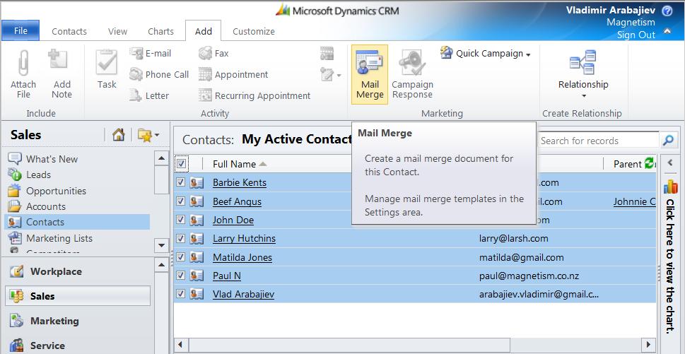 Microsoft Dynamics CRM 2011, Using Mail Merge to create labels