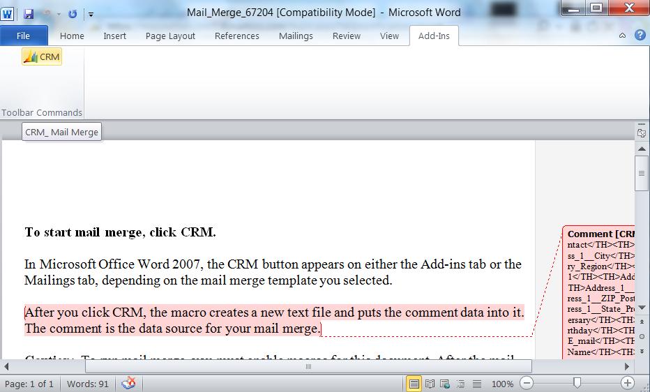 Microsoft Dynamics CRM 2011, Using Mail Merge to create ...