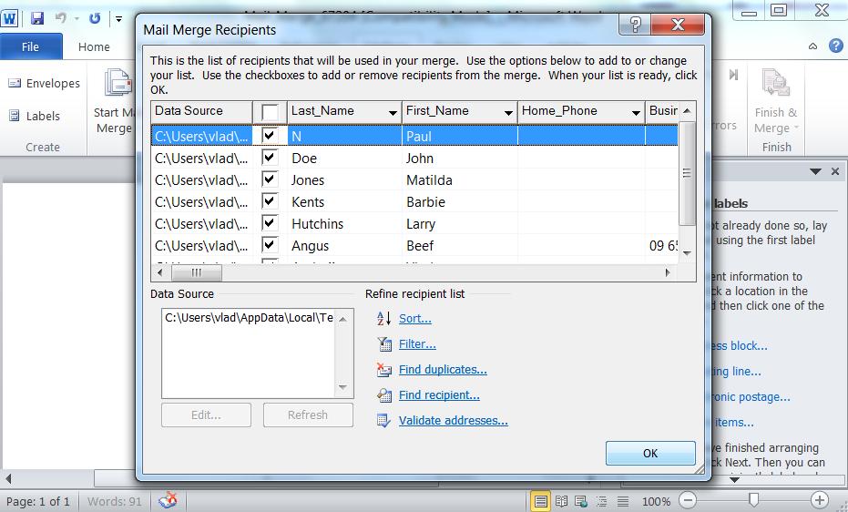 Microsoft Dynamics CRM 2011, Using Mail Merge to create labels