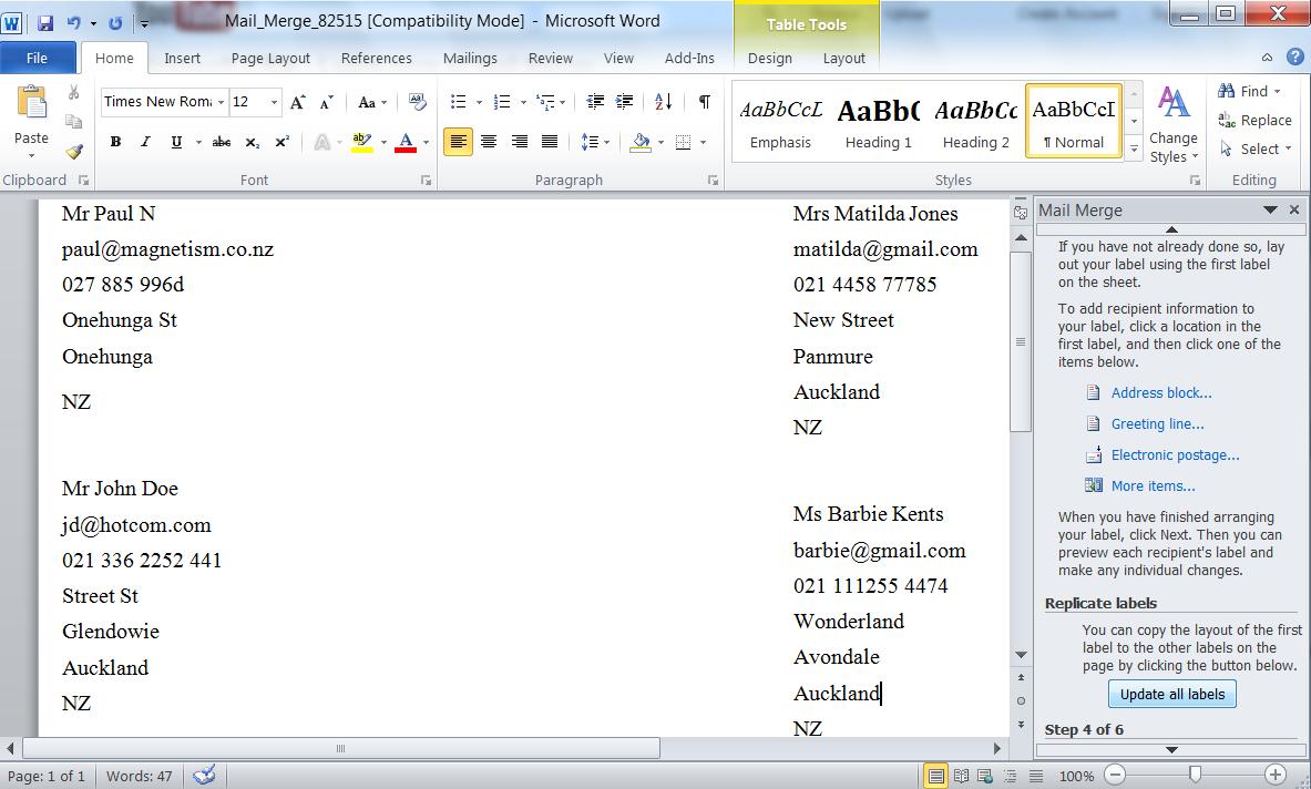 Microsoft Dynamics CRM 2011, Using Mail Merge to create labels