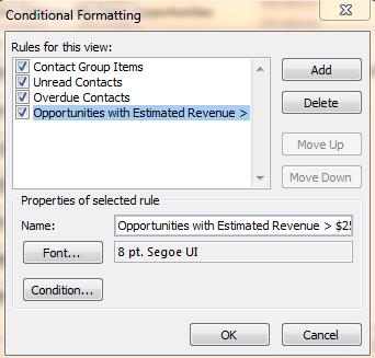 Conditional Formatting in Microsoft Dynamics CRM 2011 for Outlook