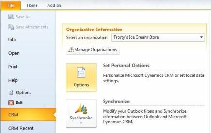 Set Personal Options for Dynamics CRM 2011 Outlook Client