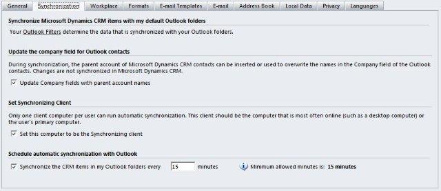 Set Personal Options for Dynamics CRM 2011 Outlook Client