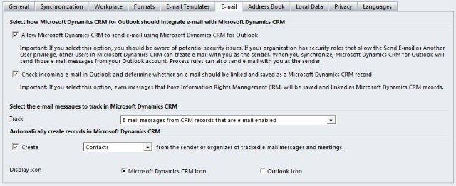Set Personal Options for Dynamics CRM 2011 Outlook Client