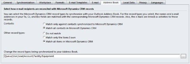 Set Personal Options for Dynamics CRM 2011 Outlook Client