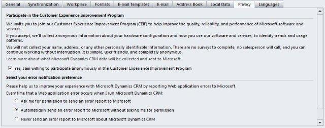 Set Personal Options for Dynamics CRM 2011 Outlook Client