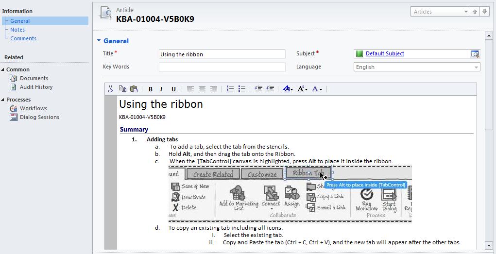 How to Insert an Image into your Dynamics CRM Article