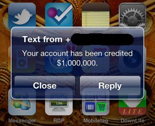 Account Credited $1,000,000! Thanks CRM 2011 and SMS