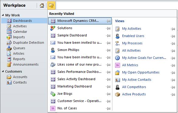Microsoft Dynamics CRM 2011 Pin Views and Records