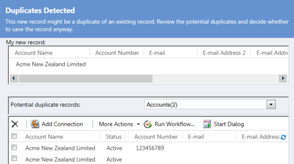 Duplicate Detection during Record Create and Update Operations Not Supported 