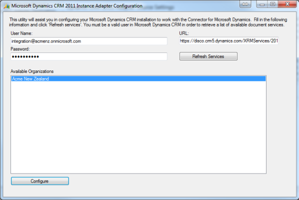 Microsoft Dynamics CRM 2011 Instance Adapter Part 3 Connector Configuration