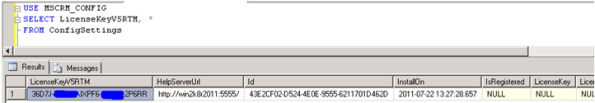 Microsoft CRM 2011 MSCRMCONFIG Database Stores Your License Key