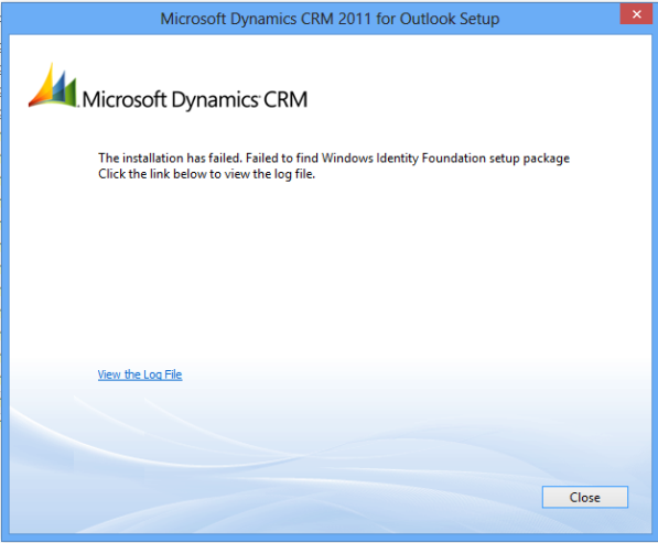Microsoft Dynamics CRM 2011 Failed to find Windows Identity Foundation setup package Windows 8