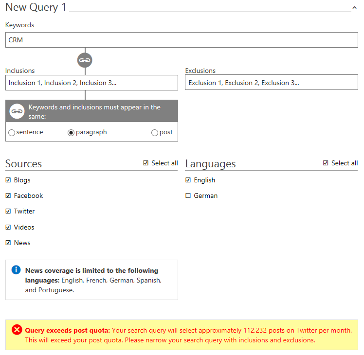 Microsoft Social Listening - Create a Search Query 