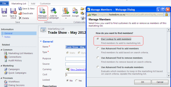 Using Marketing Lists in MS Dynamics CRM 2011