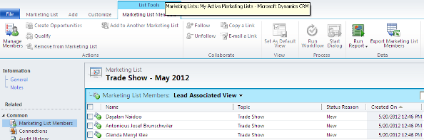 Using Marketing Lists in MS Dynamics CRM 2011