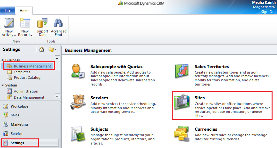 Creating a Site in Microsoft Dynamics CRM 2011