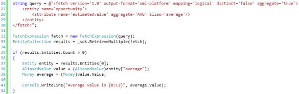 Aggregate Fetch XML Queries in Dynamics CRM 2011 AVG